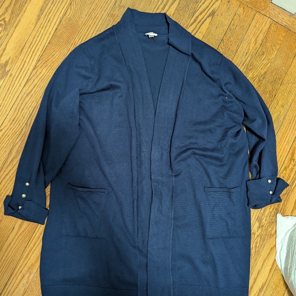 Avenue Navy Knit Open Cardigan